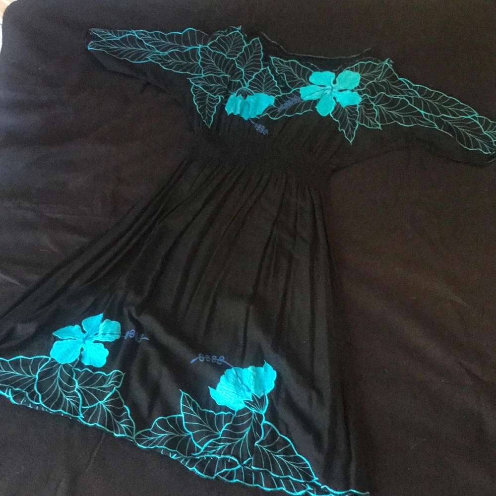 Black and Blue Floral Mid Length Dress